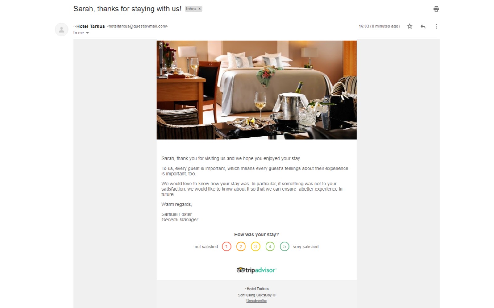 Post stay email with survey
