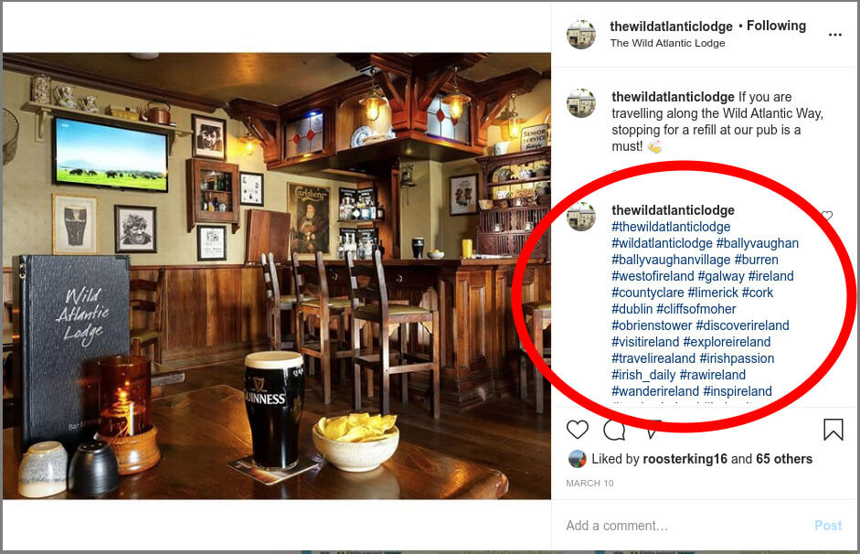 Example of Instagram Hashtags on a hotel business post