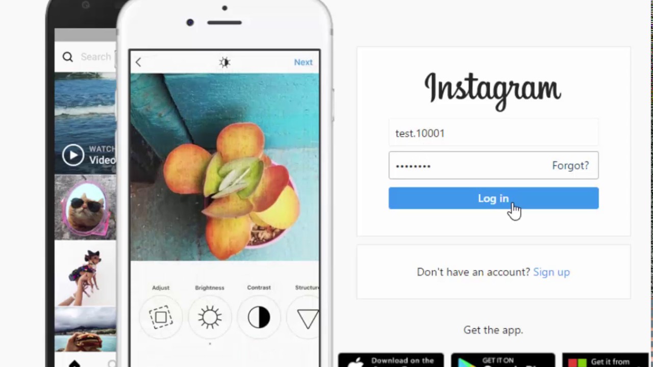 Instagram login page for business